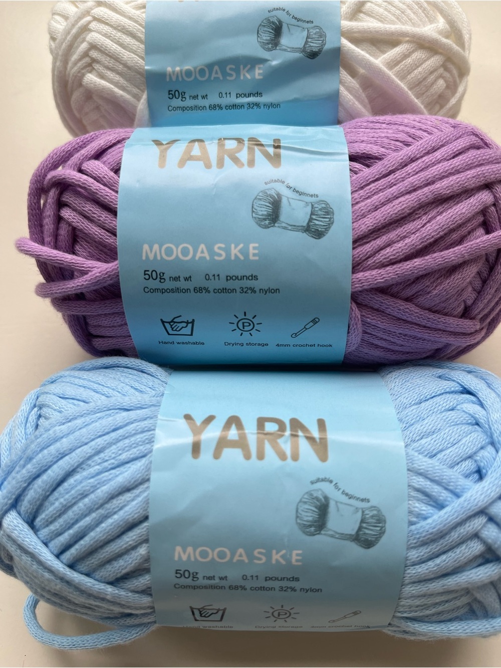 Cotton Blend Yarn - Lavender, Sky Blue, White - Soft Crochet & Knitting Yarn - Picture 3 of 6